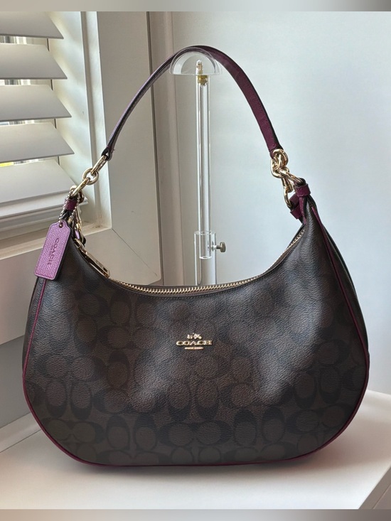 Coach Handbags - Coach Harley East West Hobo Brown/Magenta Signature Coated Canvas Shoulder Bag